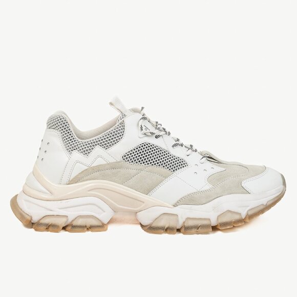 Moncler Leave No Trace Leather Suede Mesh Sneaker in White - Picture 1 of 10